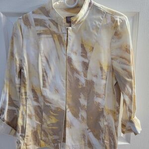 Chico Jacket / Blazer Size 1 or Med Cotton Beige Yellow Taupe 3/4 Sleeve